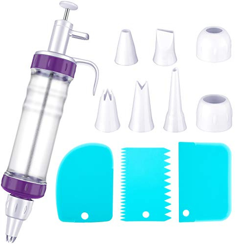 Eaasty Dessert Decorating Syringe Set, Cupcake Frosting Filling Injector with 7 Plastic Icing Nozzles and 3 Cream Scrapers Dessert Cream Piping Syringe Nozzles Kits for Cake