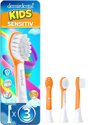 demirdental Ersatzbürsten für Kinder passend für Philips Sonicare Ersatzbürsten Kids, Compact Mini geeignet für 3-6 Jahre, entspricht HX6034 HX6033, Orange, 3er Set