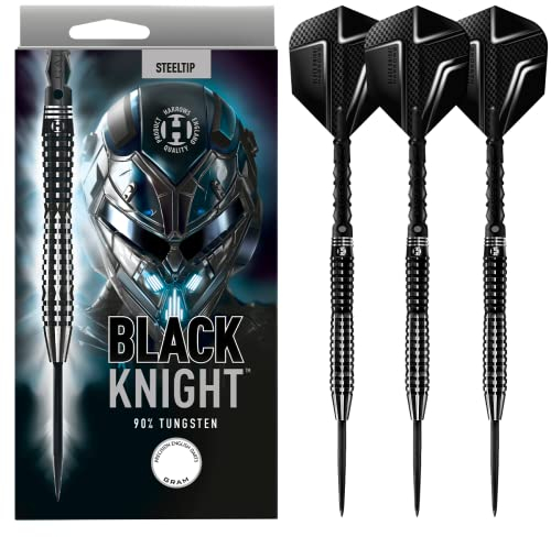 Harrows Black Knight Darts-Set mit 90% Wolframstahlspitze, 22 g, 23 g, 24 g und 25 g – inklusive Black Carbon ST Midi-Schäften und Micron Black Knight Flights (23 Grams)