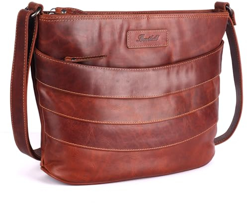 Benthill Damen Handtasche Leder - Shopper aus weichem hochwertigem Echtleder - Vintage Fashion Bag Beutel - Umhängetaschen - Schultertasche, Farbe:Braun