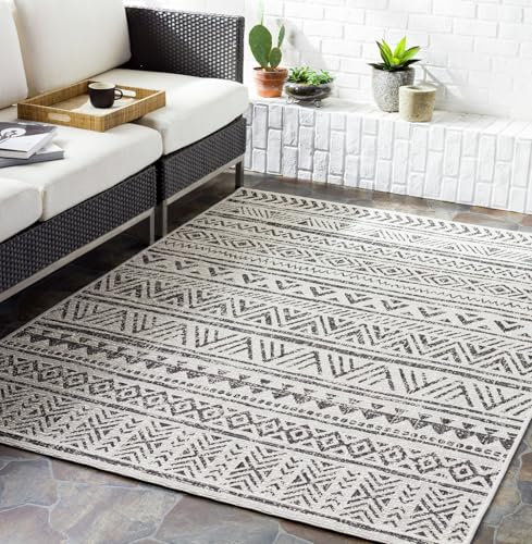 Livabliss Bari Indoor Outdoor Rug - Large Boho Rugs for Living Room 130x180 cm Dining, Kitchen Carpet, Patterned Neutral and Coloured Rugs, Waterproof, Stain Durable - Black, Cream, Grey