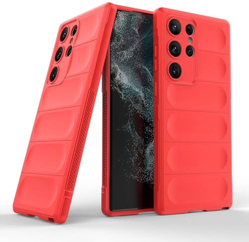 Handyhülle kompatibel mit Samsung Galaxy S23 Ultra | TPU Silikon Bumper Case | Outdoor Schutzhülle mit Stoßschutz | Rot
