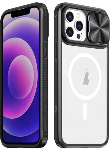 Rdyi6ba8 Clair Coque pour iPhone 12/12 Pro, Transparente Étui [Ne Jaunit Jamais] Protection de la Caméra Étui avec Coulisse Cache Objectif pour iPhone 12/12 Pro - Noir