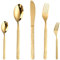 CAOPAOTI Goldenes Edelstahl Besteckset, Besteck Gold 12 Personen, Muster Design Essbesteck Set 60 teilig, Geschirrset mit Messer Gabel Löffel, Spülmaschinenfest