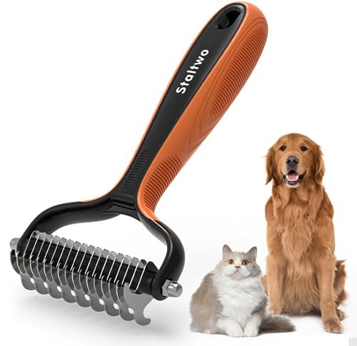 STALTWO Enthaarungsbürste für Haarausfall, 2-in-1 professioneller Unterfellrechen und Furminator für Hunde, Haarausfallkontrolle für langhaarige Hunde und Katzen, Enthaarungswerkzeug,