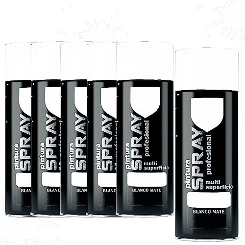 various Pintura Spray Blanco Mate de 400 ml Adecuado para las Superficies de Metal, Madera y Plástico Pack de 6 Unidad
