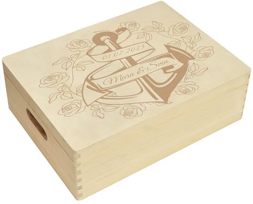 CHICCIE Holzbox zur Hochzeit Personalisiert Anker Rosen 40x30x14cm Truhe