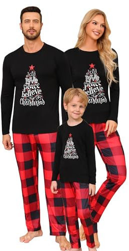 Migcaput Pigiama Natalizio per Famiglia Coppia Pigiama Natalizio Set Pigiama Lungo Donna Uomo Bambini Indumenti da Notte Camicia da Notte Pigiama per Il Tempo Libero Indumenti Natalizi Invernali