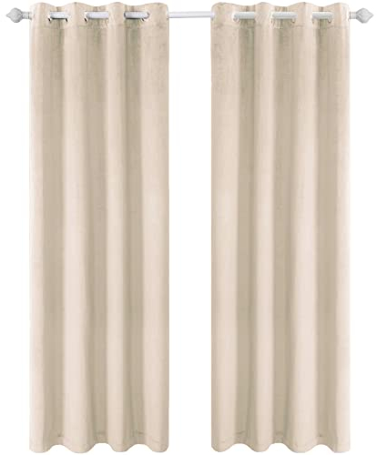 Ystyle Rideau Occultant Velours Lot De 2, 140x180cm, Rideaux Salon Rideau Thermique Isolant Anti Chaud Intérieurs, Rideau Phonique Anti Bruit, Moderne Chambre Maison Dressing, Beige Blanc
