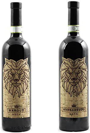 2 bottiglie pregiati vini rossi: 1 bottiglia di Barolo Docg Lebòn 2019 + 1 bottiglia di Barbaresco Docg Lebòn 2019 con raffinata etichetta in sughero (2x750ml) - Idea regalo