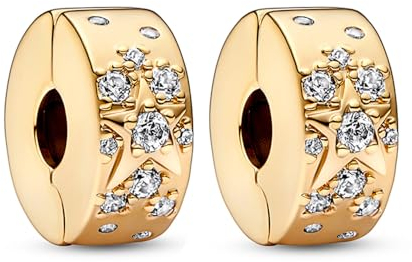 Amuefer Gold Star Clip Charms für Armbänder 925 Sterling Silber mit Cubic Zirkonia Stopper Geburtstag Weihnachten Schmuck Geschenke für Frauen Mädchen-2 Stücke