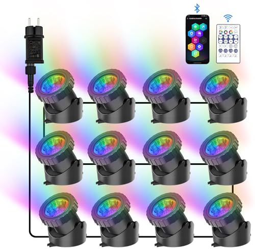 NATPOW Luces para Estanques, luz estanque sumergible, 20W APP Control, LED Sumergibles IP68, 16 Colores Cambiantes con Música, para Piscina/Estanque/Acuario/Patio, telecontrol 2m Profundidad (12 in 1)