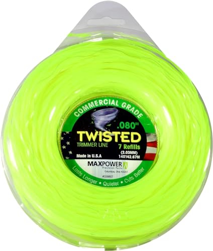 MAXPOWER 338807 Filo decespugliatore in copolimero 2.0mm 42 Metri Quadrato Ritorto, Giallo Neon