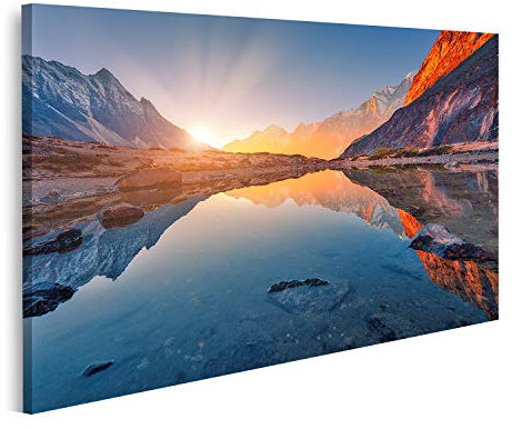 islandburner Prime Bild auf Leinwand Schöne Landschaft Hohe Berge Beleuchtete Gipfel Steine Bergsee Bilder Wandbilder Poster
