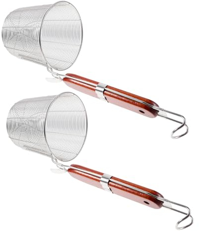 Cabilock 4 Piezas Colador Acero Inoxidable Olla y Canasta Papas Fritas Cestas Metal Chinos Colador Bola Colador Araña Acero Inoxidable Madera Malla Italia