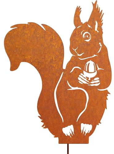 JYUECIAN Eichhörnchen Gartenstecker Herbst Rost Deko für Garten Herbstdeko Edelrost Metall Eichhörnchen Roststecker Gartendeko für Draußen