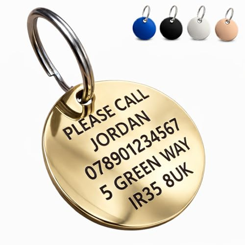 Personalised Dog Tags for Pets Engraved UK - Choose Size - Choose Colour - Pet ID Tag for Dogs & Cats - Stainless Steel Round Name Disc for Puppy Kitten Collar (Custom Double Sided)
