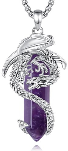 EUDORA Harmony Ball Wikinger Drachen Amethyst Kette für Damen Herren, Vintage Drachen Amethyst Halskette Anhänger Amulett Energie Gothic Schmuck Geschenk für Frauen Herren Papa Mutter, 20 +24