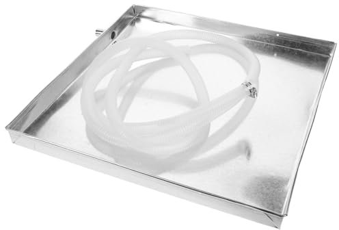 UKCOCO Bac De Collecte D'Eau En Acier Inoxydable 16 Pouces Pour Climatiseur ExtéRieur Avec Tuyau De Drainage 2M Bac De RéCupéRation De Condensats Antifuite Et Facile À Installer