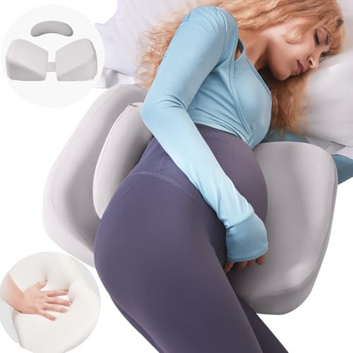 WEIKA Oreiller de grossesse pour dormir, oreiller de maternité en mousse à mémoire de forme pour les personnes dormant sur le côté, coussin de corps pour femme enceinte avec housse amovible et