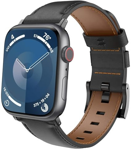 TiMOVO Bracelet de montre en cuir pour Apple Watch série 10 42 mm/série 9 8 7 6 5 4 3 2 1 SE 38 mm 40 mm 41 mm, bracelet de rechange en cuir vintage pour hommes et femmes, Noir