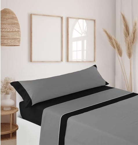 HaraDeco Juego de Sábana Confeccionada 100% Microfibra no Hacer Bolitas Tacto Extra Suave, Bajera, Funda Almohada Larga, Encimera 3 Piezas para Verano(Cama 150x190/200cm, Lecrin Gris Oscuro)