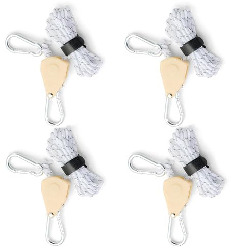 4 Stück 4M *4MM Abspannseile Seil mit Seilspanner, Alluring Ratchet Hanger Verstellbarer Ratsche mit Haken Camping Zeltschnur Flaschenzug mit Seilbremse für Aufhänger Pflanzenlampe Zelten