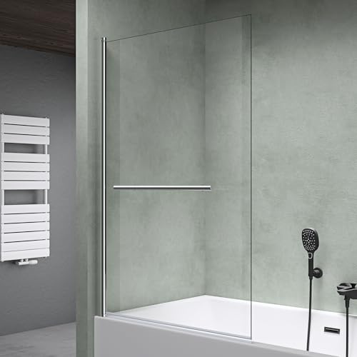 Mai & Mai Bath Shower Screen for Baths | Bath Screen | WH: 95×140cm | Safety Glass with Nano | Handle Bar as Towel Rail | 1 Folding Screen | Cortona1121