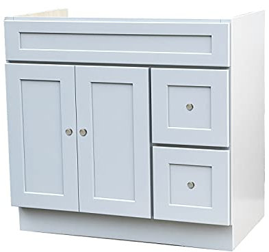 White 36 Inches Shaker Vanity Bathroom 2 Drawers Right 2 Doors Cabinet Single Sink Base Bath Faucet Wall Vanities Traditional Kitchen Wood Hardwood 36 W x 21 D x 34 1/2 H of Set