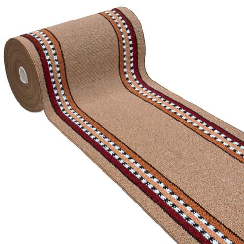 emmevi Alfombra de pasillo de cocina al metro, a medida, clásica, antideslizante, bordada, beige