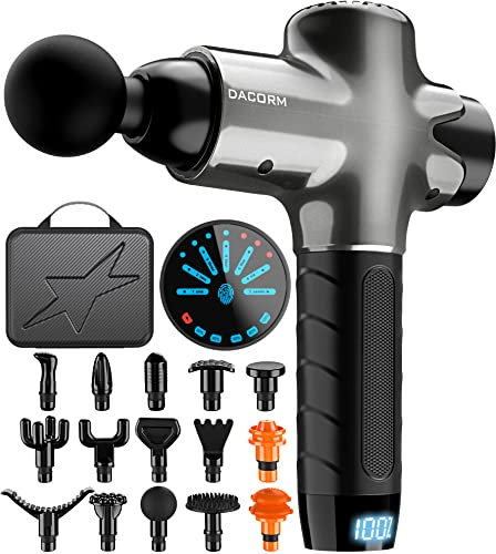 Massagepistole Massage Gun Elektrisches Massagegerät, Muskel Massagepistole mit 15 Massageköpfen, Handmassagegerät für Nacken Schulter Tiefen(Gray)