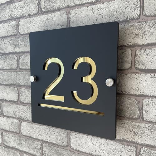 Plaque de numéro de maison 3D personnalisable en acrylique noir et doré avec adresse, plaque de porte intérieure et extérieure, idéale pour maison, hôtel, appartement, magasin