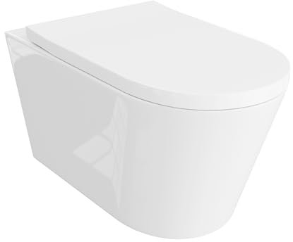 LAVITA Versoni WC suspendu avec système d'abaissement automatique et charnières en métal - Système de chasse d'eau suspendu sans bord Tornado 2.0 - Blanc brillant