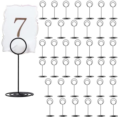 MAKTSAM 40 PCS Table Number Holders, 3.35 Inch Elegant Black Place Card Holder Stands, Table Photo Holders for Wedding Party Restaurant Table Decorations