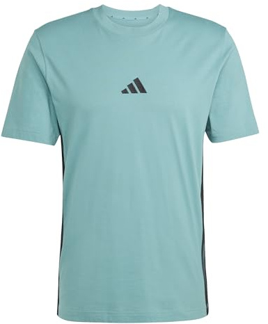 adidas Homme Essential Three Stripes Single Jersey Tee, Powder Teal/Black, L Tall