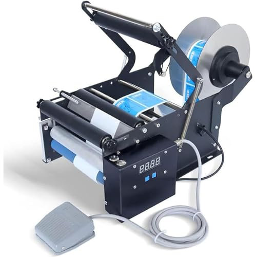 DTEYSD Etichettatrice semiautomatica, Manuale, per Bottiglie Rotonde, etichettatrice Regolabile per Bottiglie Rotonde in plastica, Vetro, barattoli, Alimenti, Cosmetici