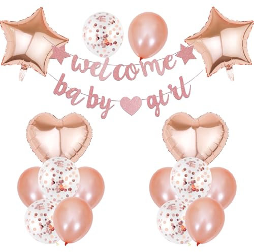 KOBOKO Willkommen Zuhause Deko Mädchen, Welcome Home Baby Girl Girlande Luftballons Rosegold, Willkommen Zuhause Baby Ballons Geburtstag, Welcome Home Deko Mädchen für Babyparty Deko, Babyshower Deko