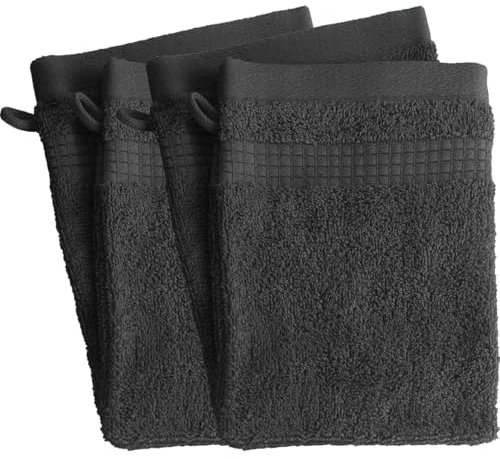 Lot de 4 Gants de Toilette - 100% Coton - 450 GR/m2 - Anthracite