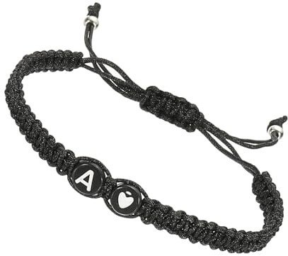 PATIKIL Initial Bracelet, Adjustable Alphabet Letter A Black Rope Bracelet Matching Couple for Women Personalized Gifts Friendship