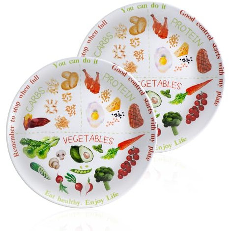Nangua 10 Portion Control Plate for Balanced Eating - Healthy Nutrition Plate for Adults and Teens - Melamine Dividers, Weight Loss (2)