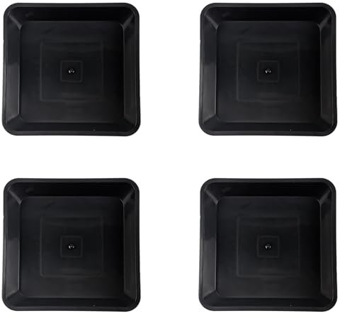 Aoktorkit 4 PCS Black Plant Pot Saucers, 21cm Square Plastic Plant Saucer, Flower Pot Drip Trays for Indoor Outdoor Garden