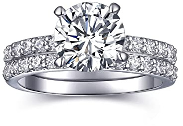AONED Engagement Rings For Women Wedding Rings Fake Engagement Ring Set Promise Rings For Her 2 Carat 2CT Round Cubic Zirconia CZ Bridal Ring Sets Wedding Rings Cheap Band 2pcs, Size 7