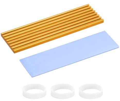 PATIKIL M.2 2280 Nvme SSD Heatsink 70x22x3mm, Radiator Cooler Aluminum Heat Sink Cooling Fin with Thermal Pads/Tape/Rubber Ring for Laptop Electronics CPU Led, Gold