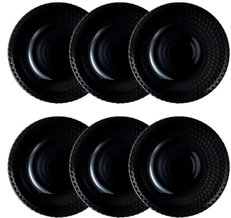 Luminarc Set de 6 platos hondos Pampille de vidrio 20 cm | Negro, Vidrio, formato redondo, acabado con relieve, 20 cm, 6 piezas, apilable, apto para microondas, apto para frigorífico