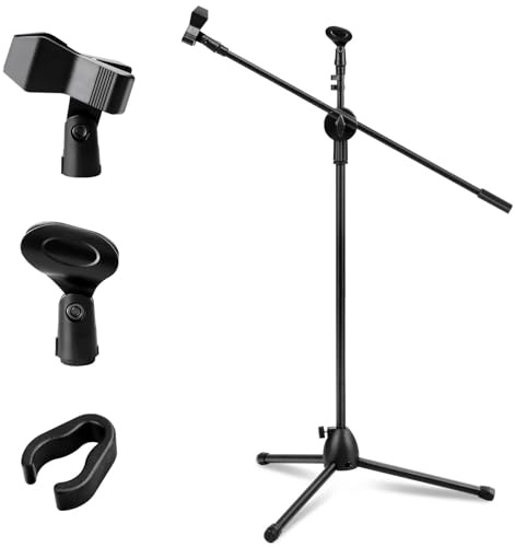 Microphone Stand Collapsible Microphone Tripod Boom Arm Adjustable 73-175CM | Stage Mic Holder Tripod Boom with Mic Clip