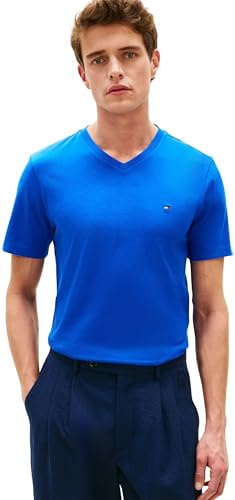 Tommy Hilfiger Herren T-Shirt Kurzarm Essential Tee mit V-Ausschnitt, Blau (Regal Blue), XXL