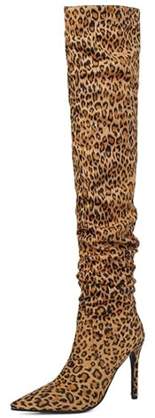 Gueploer Stivali sopra Il Ginocchio, Stivali Alti A Coscia con Stampa Leopardata A Punta da Donna con Tacchi Sottili per Il Partito, Vita Quotidiana,Leopardo,42 EU