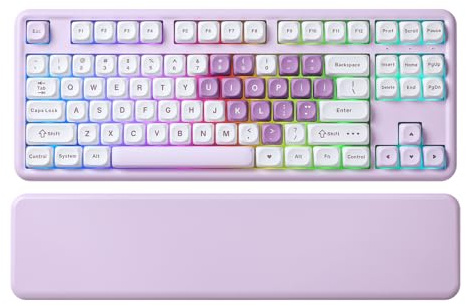 YUNZII B87 TKL Kabellose Mechanische Tastatur(Purple Heart, Milk v2 linear) | QMK/VIA, Wrist Rest, Software Custom Gaming Tastatur, Gasket RGB mit MOA Keycaps, NKRO, BT5.0/2.4G/USB-C für Win/Mac