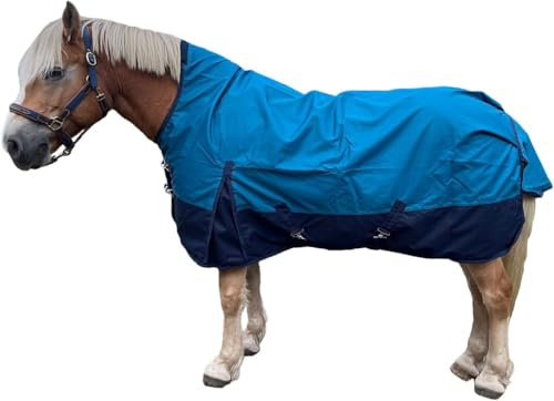 Brama-West Regendecke Pferd Zara - Turnout 1200D - Weidedecke mit Highneck - Wasserdicht (Blau/Navyblau, 115)