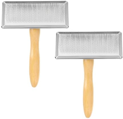 sourcing map 2 Pcs Wool Carder, Hand Carding Brush 2 Large Wooden Pet Grooming Tool for Needle Felting Pet Grooming Weaving Craft Supplies, Silver, Wood Color